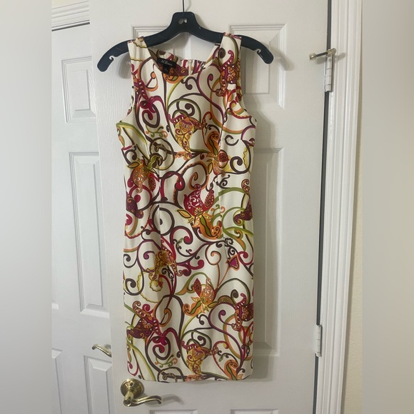 AGB Dresses & Skirts - AGB Sleeveless Scroll Floral Sheath Dress in Ivory, Pink, Orange, Green, Brown